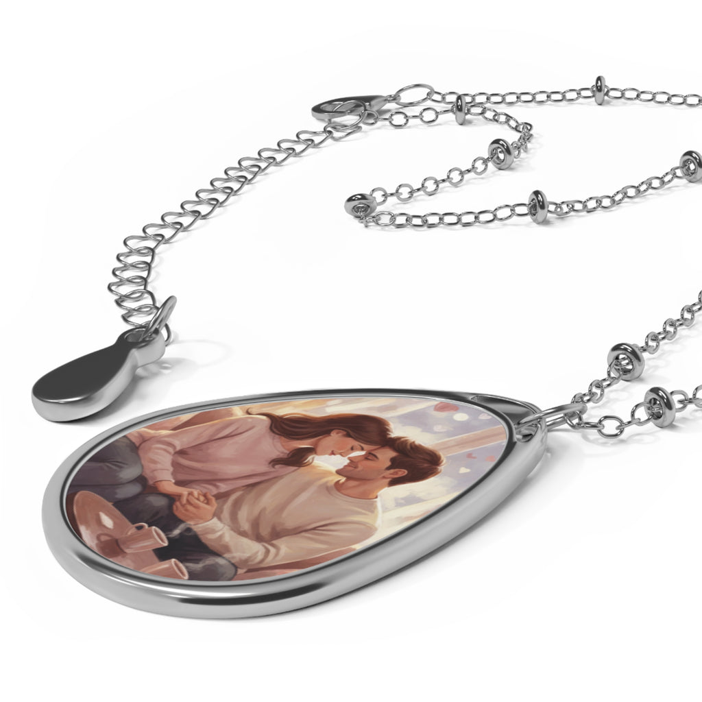 Personalized Oval Photo Necklace — Engraved Teardrop Valentine day Pendant Gift