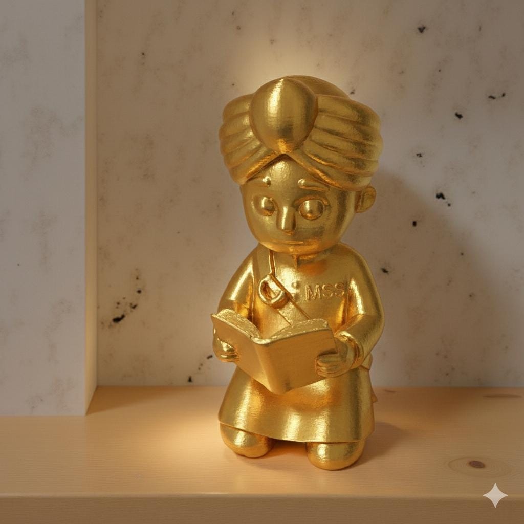 3D Printed Sikh Figurine Reading Book - Minimalist Dastaar Statue - Punjabi Cultural Decor - Turbaned Boy Scholar - Gift for Kids & Nursery